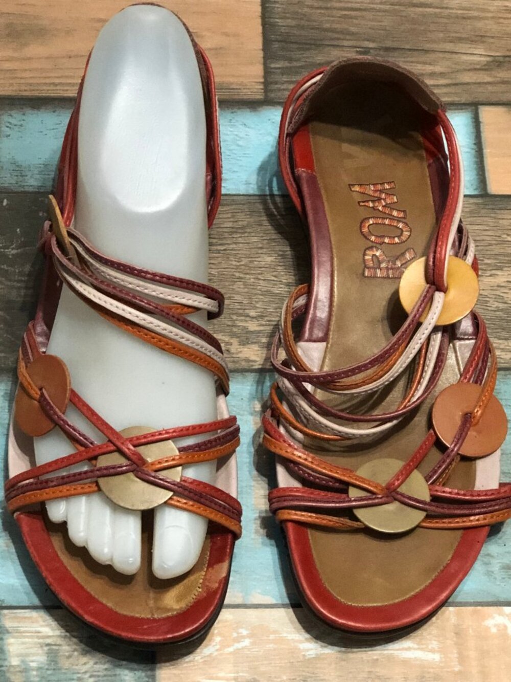 Romika Wedge Strappy Sandals Multicolor Leather Women's Size EU 37